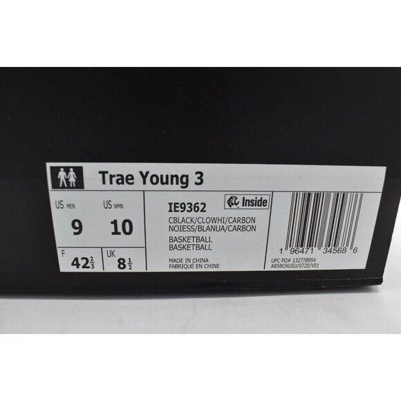 Adidas Mens Size 9 Trae Young 3 Black White Carbon Basketball Shoes Sneakers - Picture 11 of 11